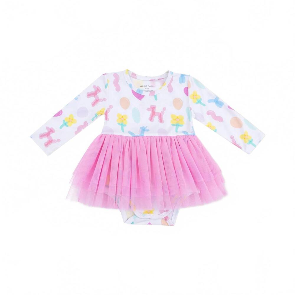 NEW ANGEL DEAR girls long sleeve tutu bodysuit in balloon animals pink